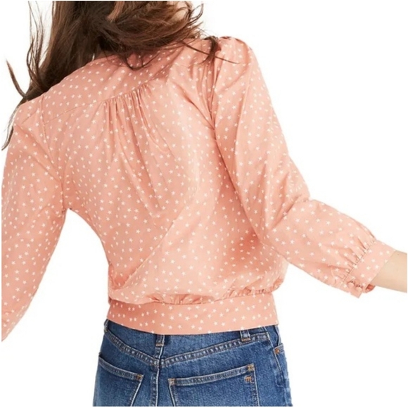 Madewell Star Print Wrap Top | Size Small | Coral - Picture 9 of 9